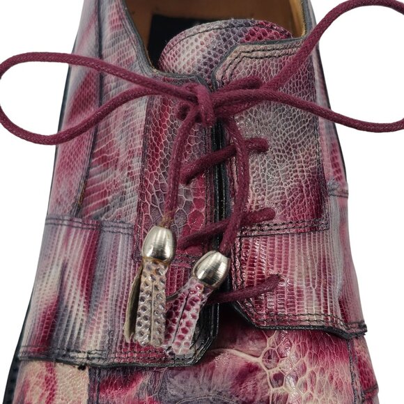 Slick Exotica by David Eden Pink Maroon Ostrich Lizard Dress Shoes Mens 12 Derby - Picture 10 of 12